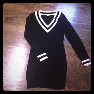 Long sleeve black and white mini sweater dress